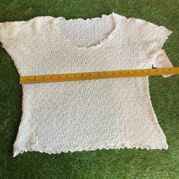 Delicate Stretchy Sheer Lettuce Trim Cream Y2K Top - Picture 5 of 5